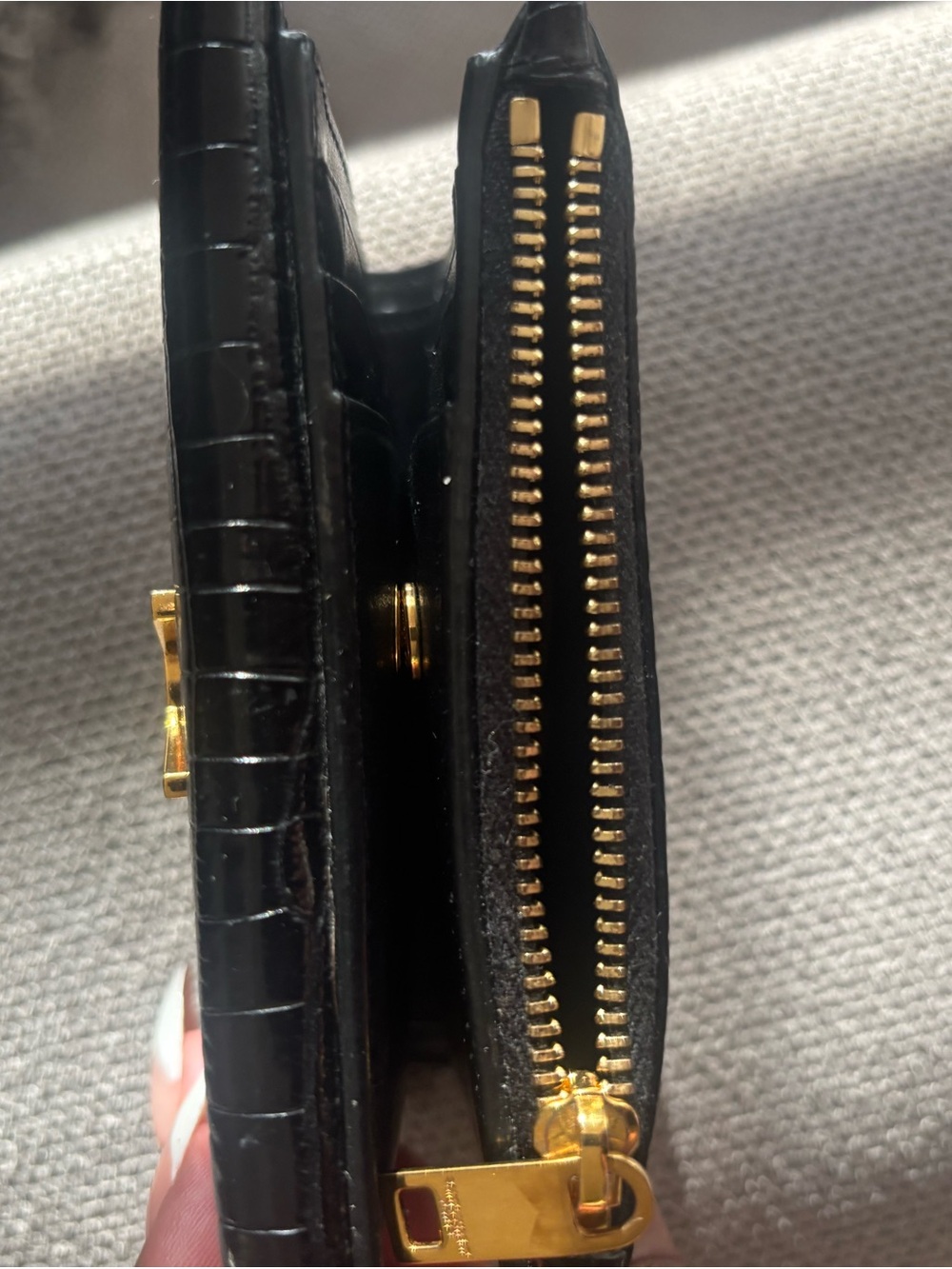 Saint Laurent Black Croc-Embossed Card Wallet with Gold YSL Hardware - Picture 3 of 6